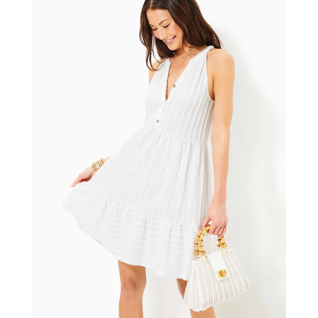 Nwt Lilly Pulitzer Lennox Swing Dress Resort White Scallop Knit Jacquard Small